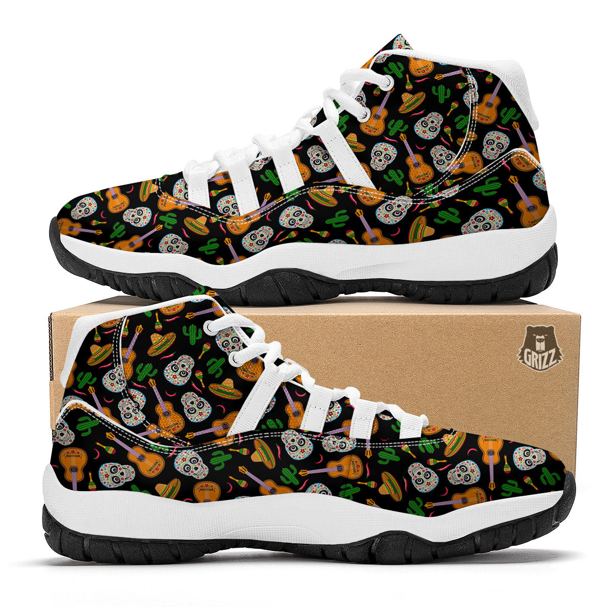 Cinco de Mayo Cartoon Print Pattern White Bball Shoes-grizzshop