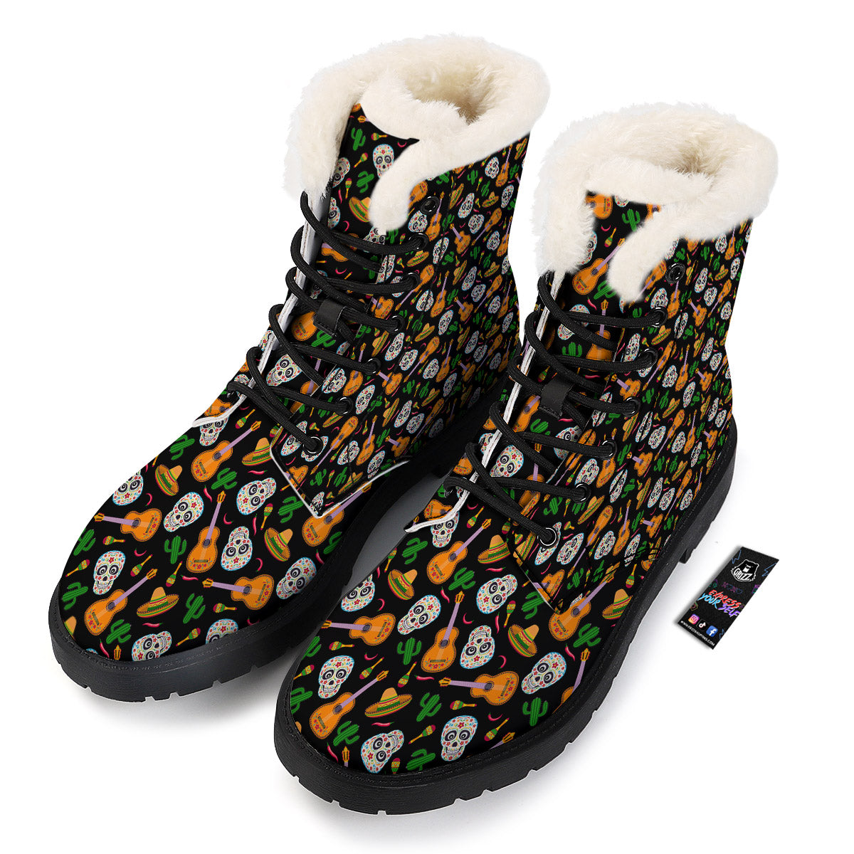Cinco de Mayo Cartoon Print Pattern Winter Boots-grizzshop
