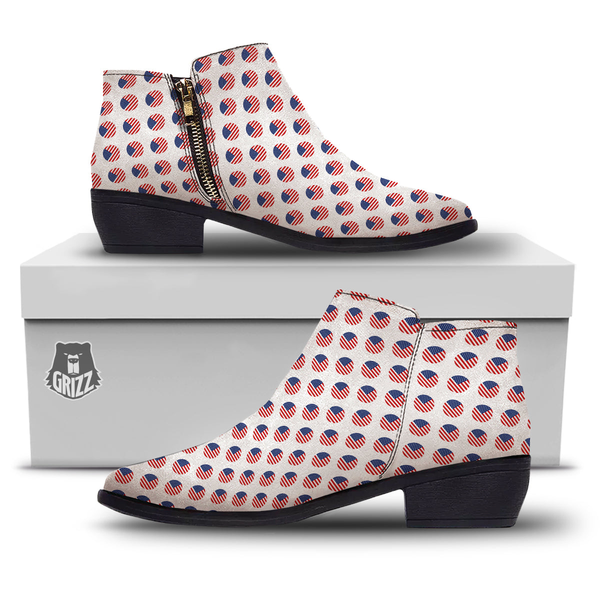 Circle Flag American Print Pattern Ankle Boots-grizzshop