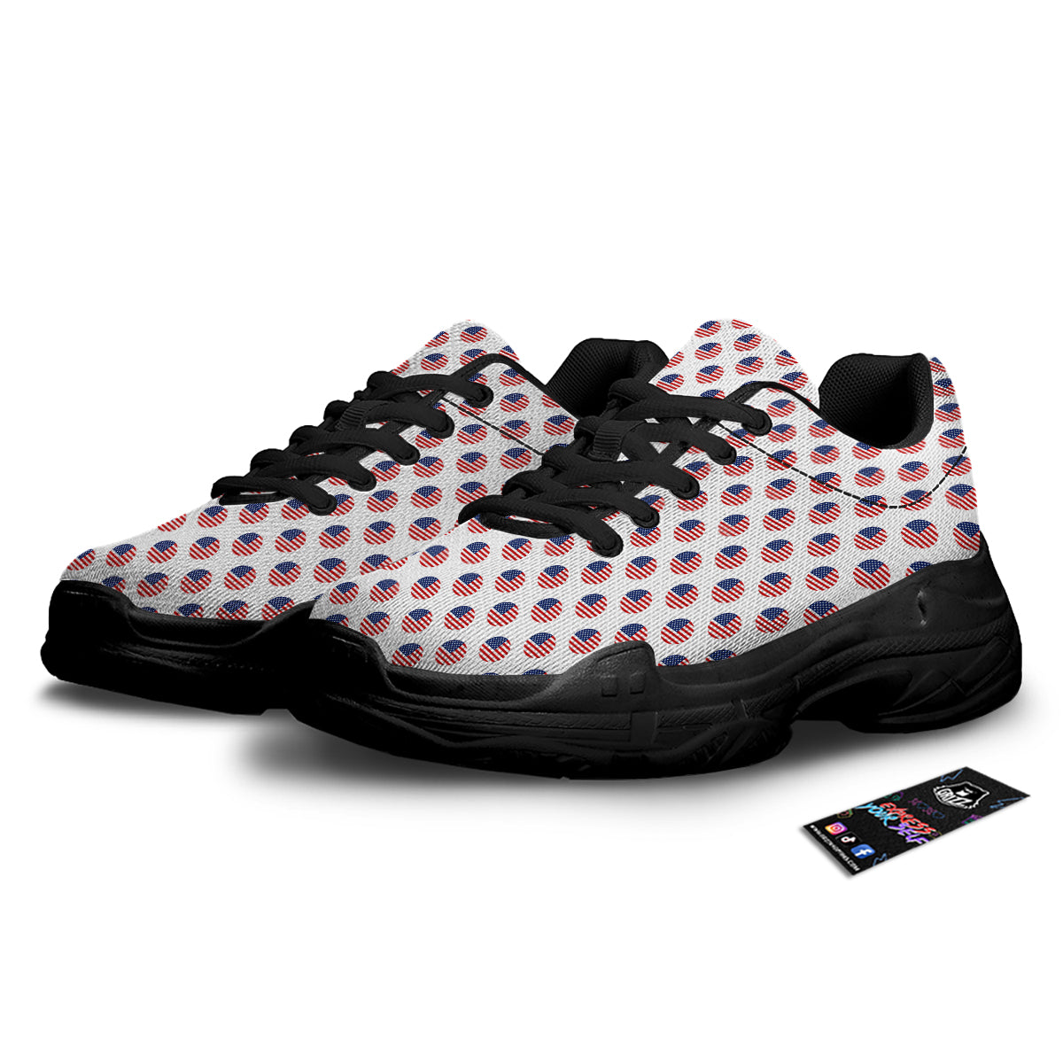 Circle Flag American Print Pattern Black Chunky Shoes-grizzshop