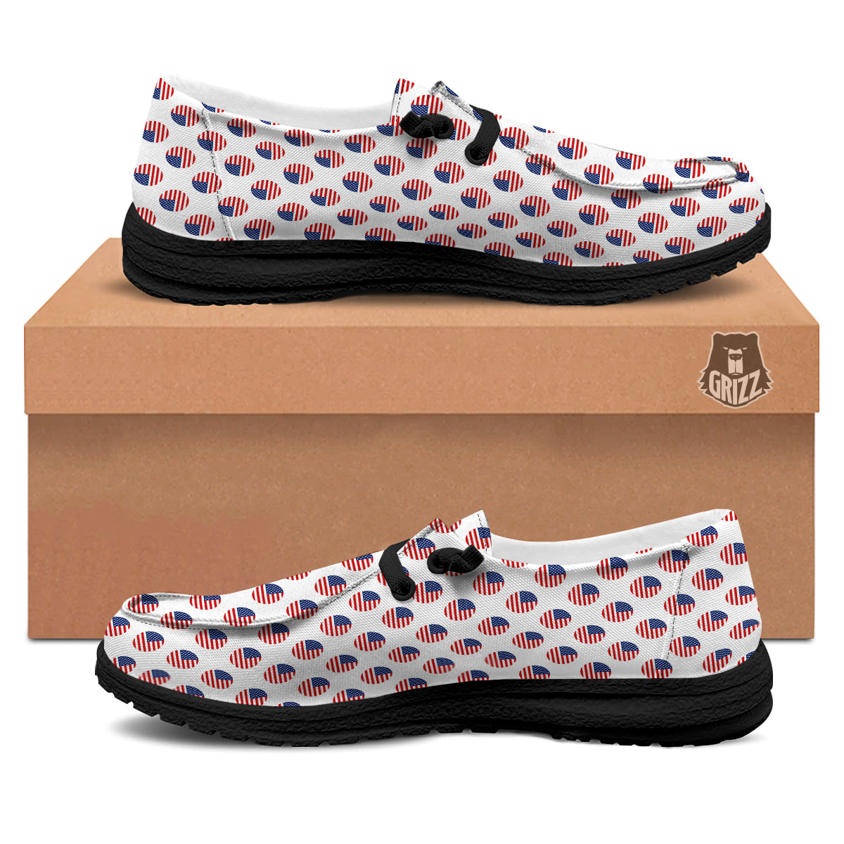 Circle Flag American Print Pattern Black Loafers-grizzshop