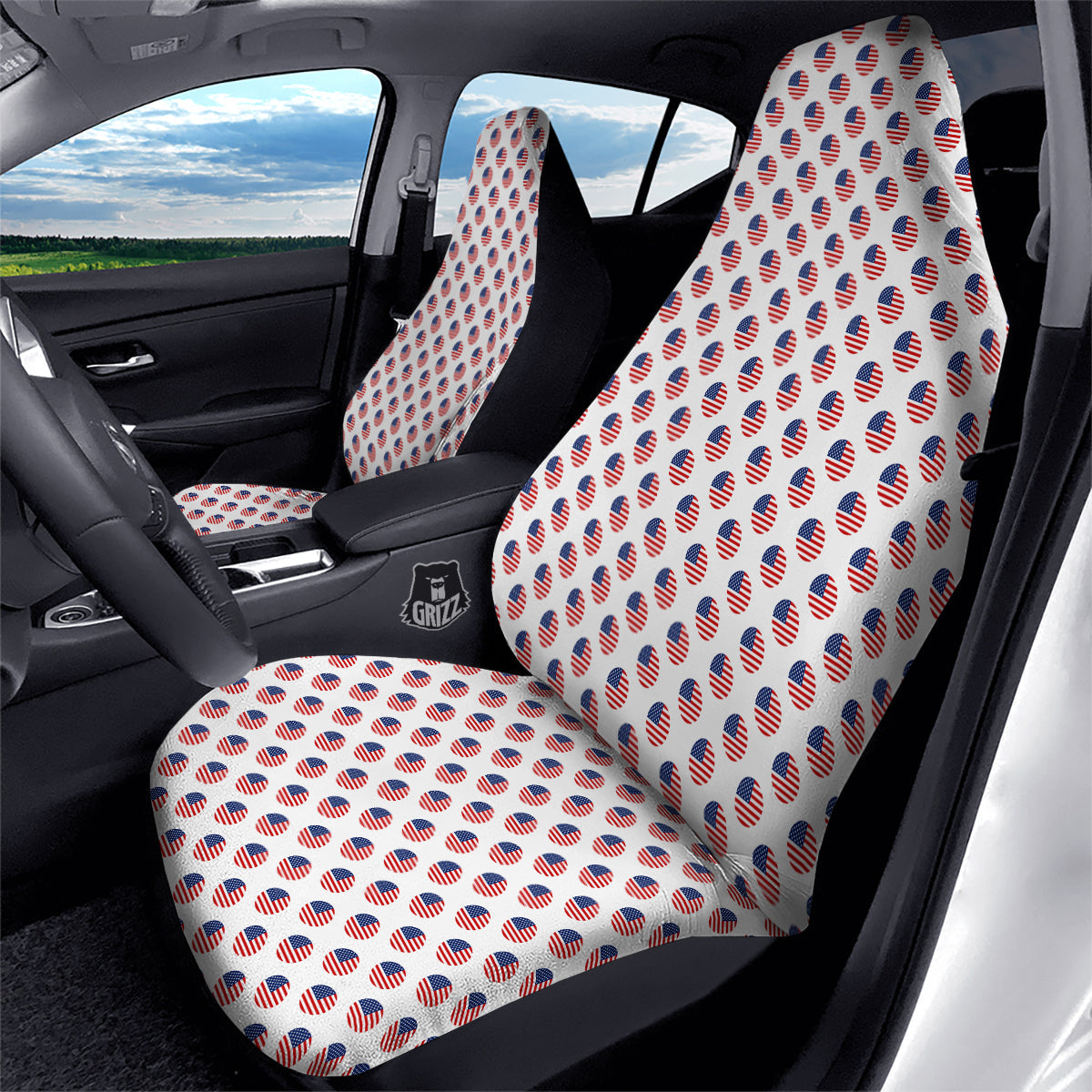 Circle Flag American Print Pattern Car Seat Covers-grizzshop