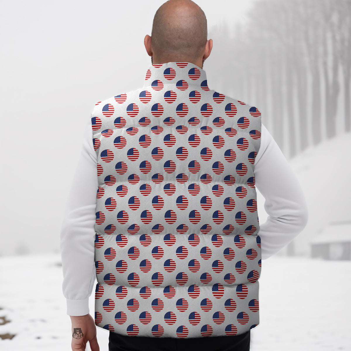 Circle Flag American Print Pattern Down Vest