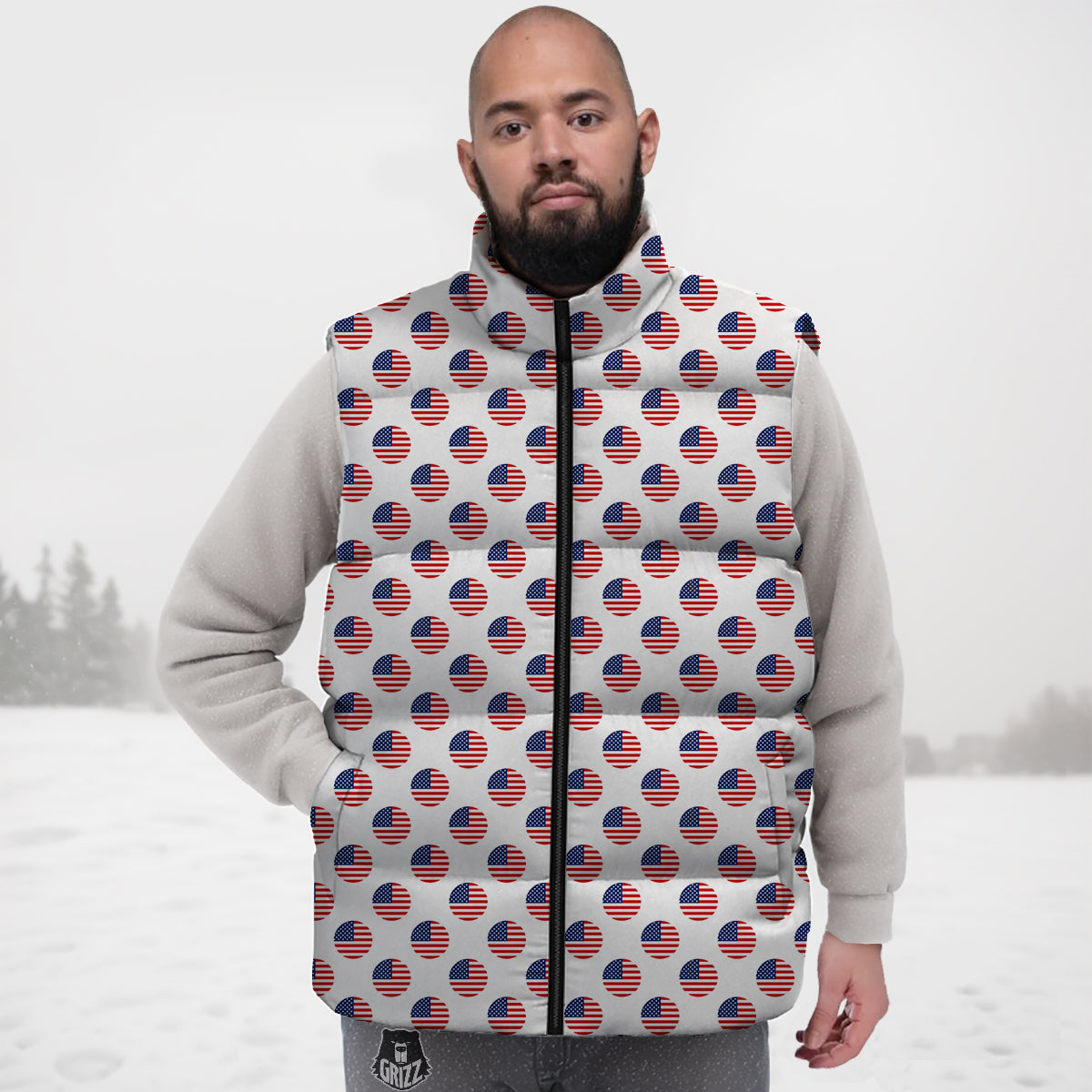 Circle Flag American Print Pattern Down Vest