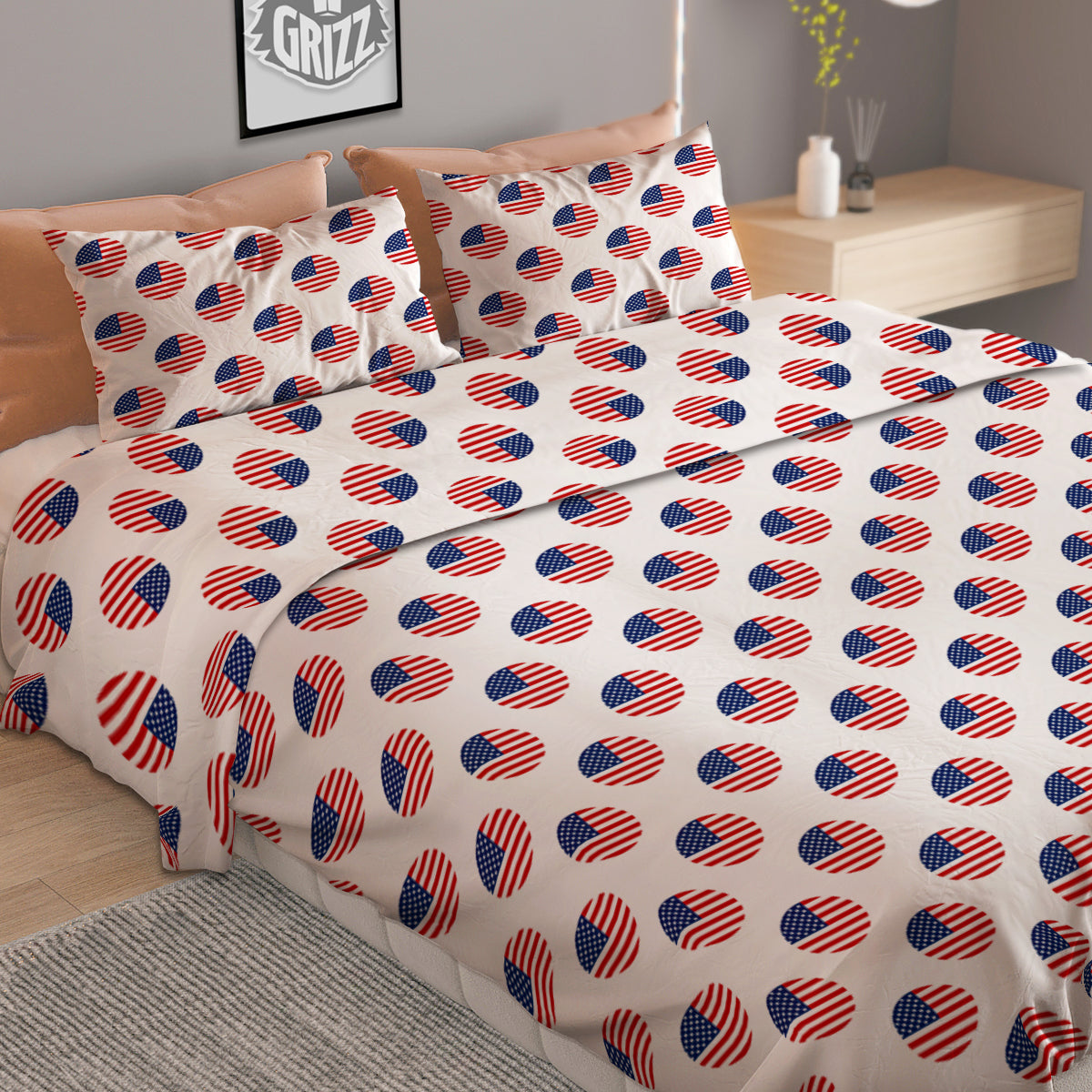 Circle Flag American Print Pattern Duvet Cover Bedding Set