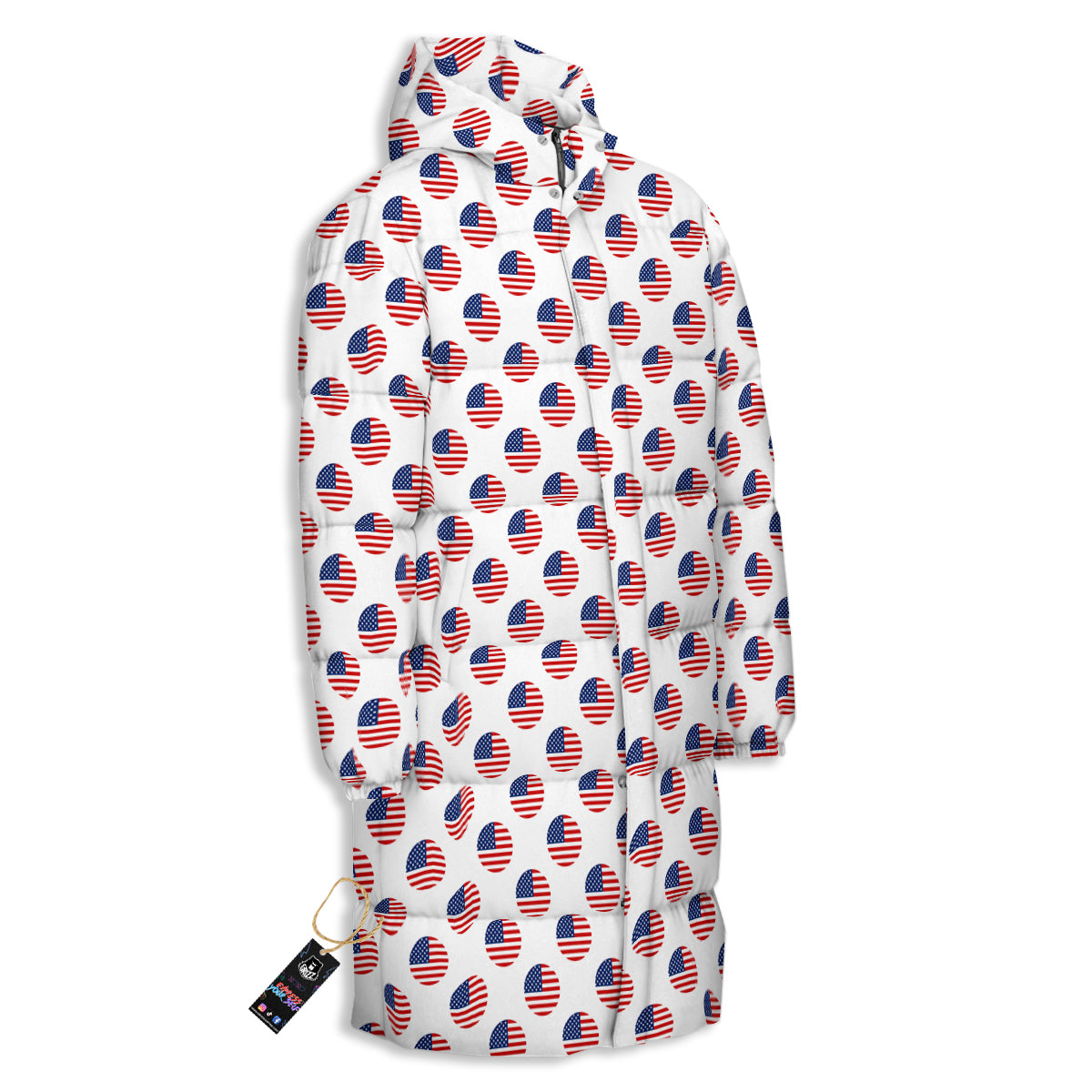 Circle Flag American Print Pattern Long Down Jacket-grizzshop