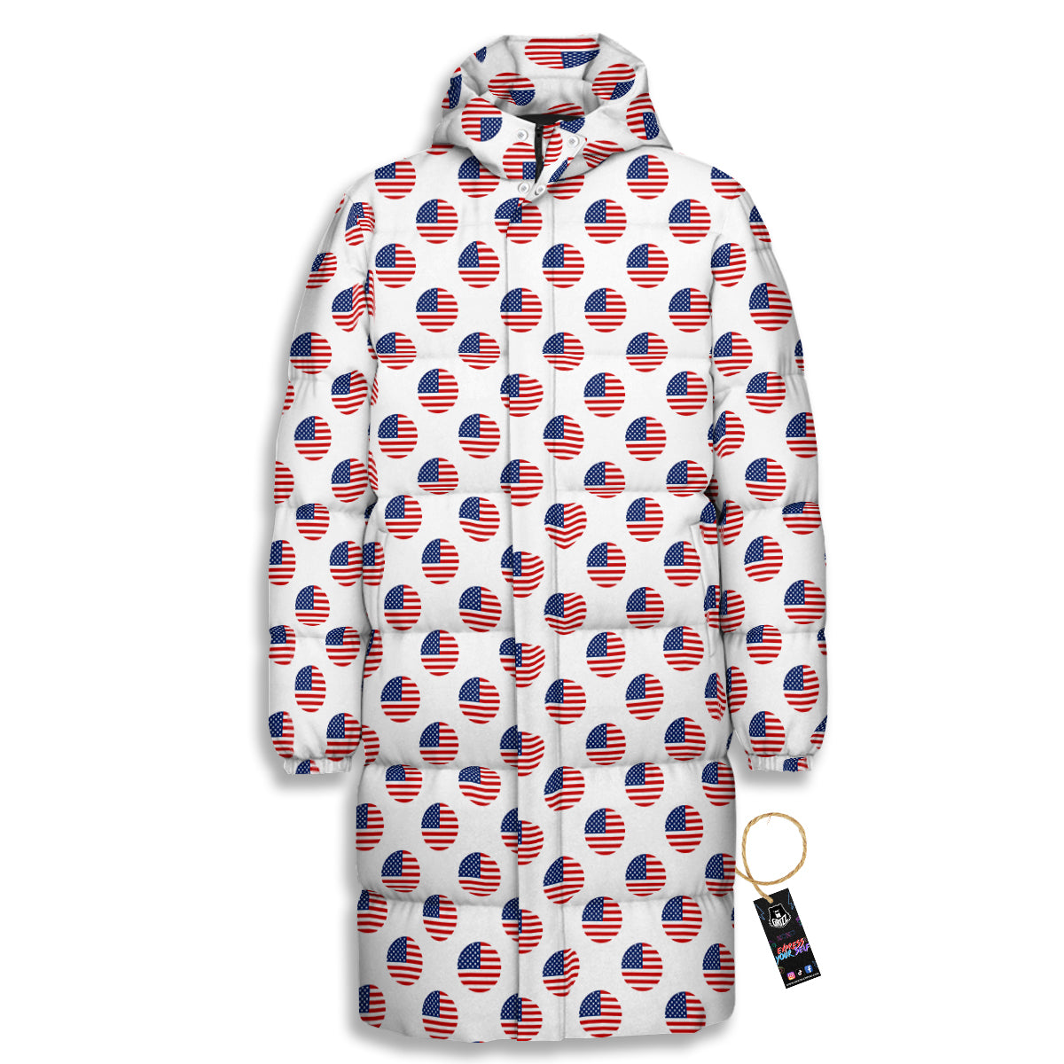 Circle Flag American Print Pattern Long Down Jacket-grizzshop