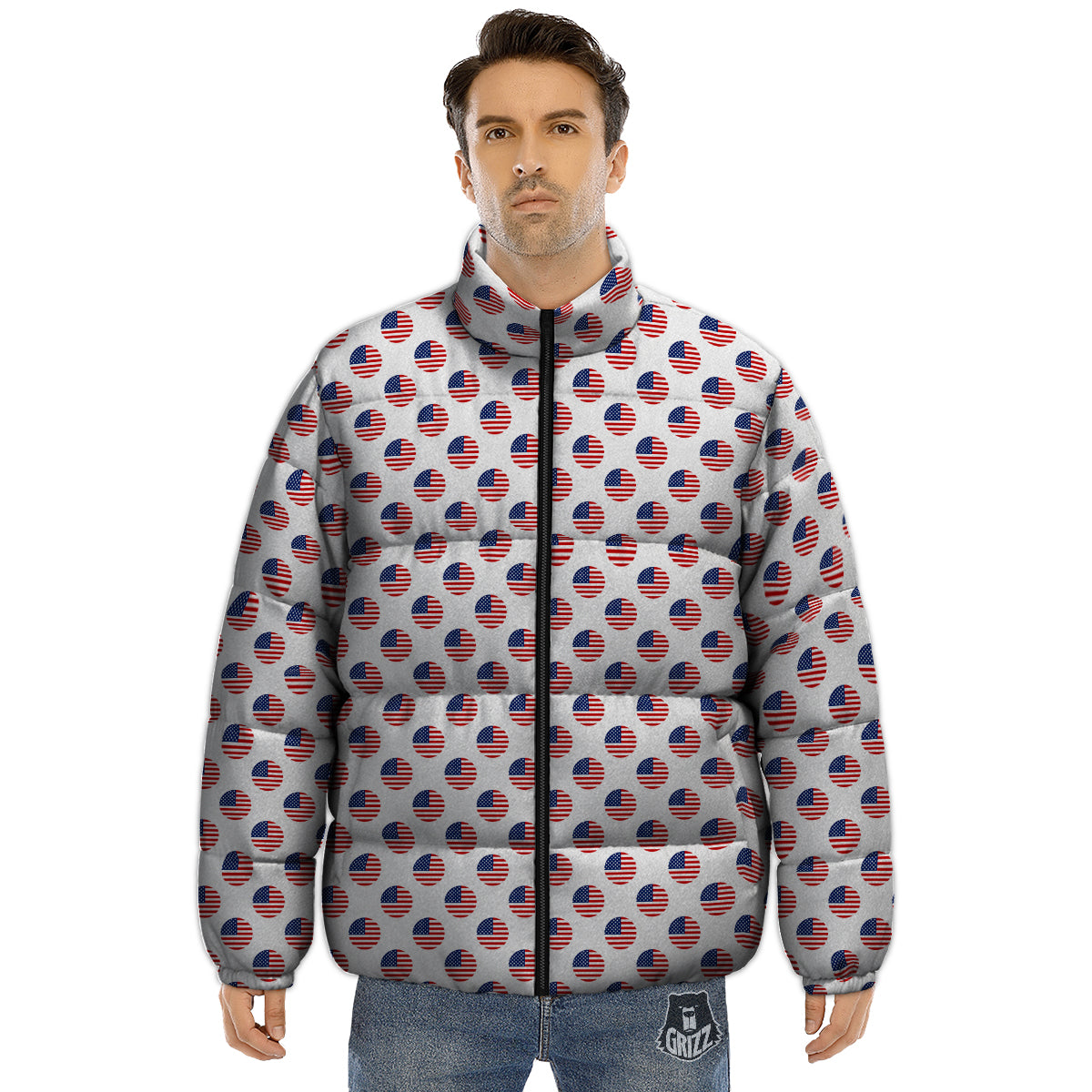 Circle Flag American Print Pattern Puffer Jacket-grizzshop