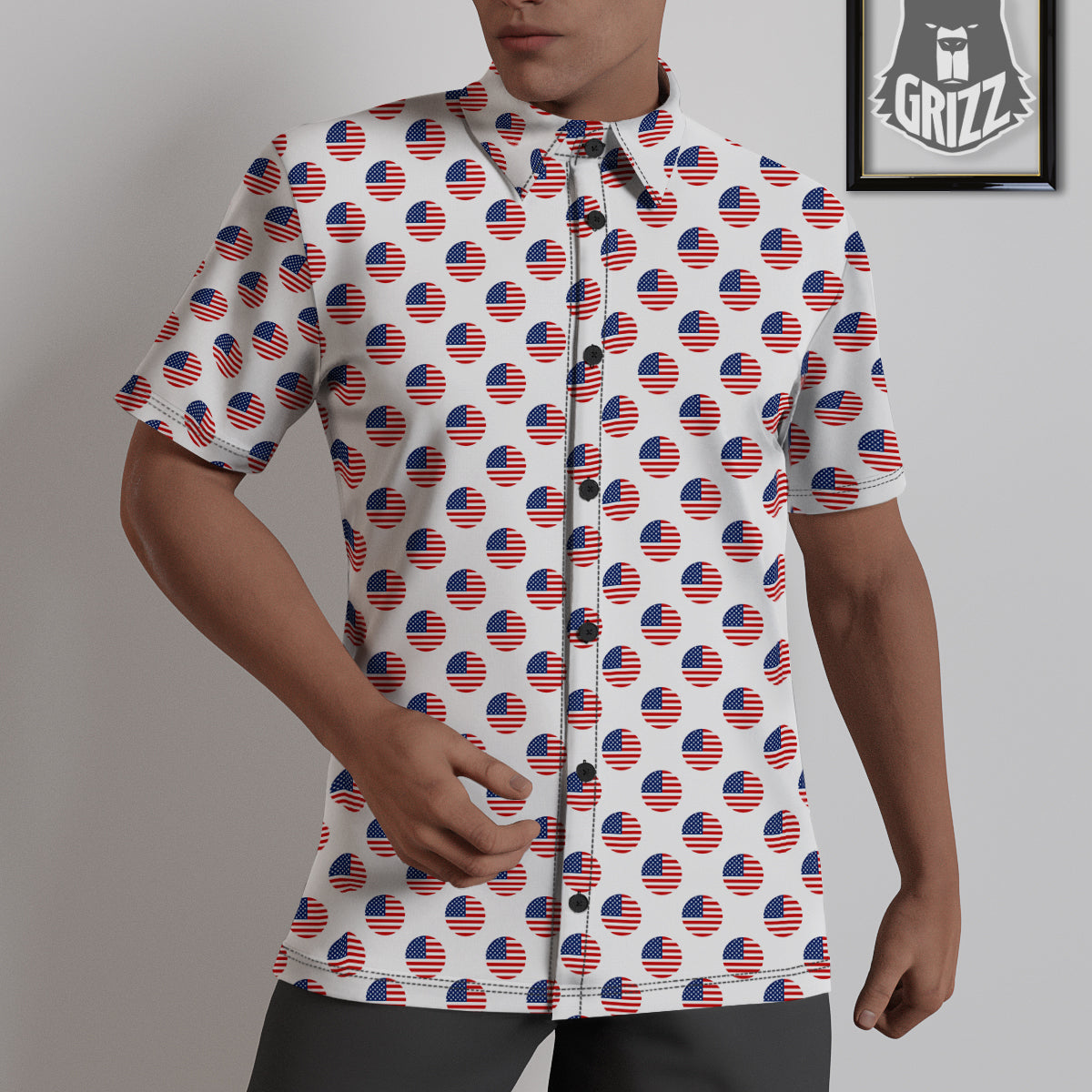 Circle Flag American Print Pattern Untucked Shirts-grizzshop