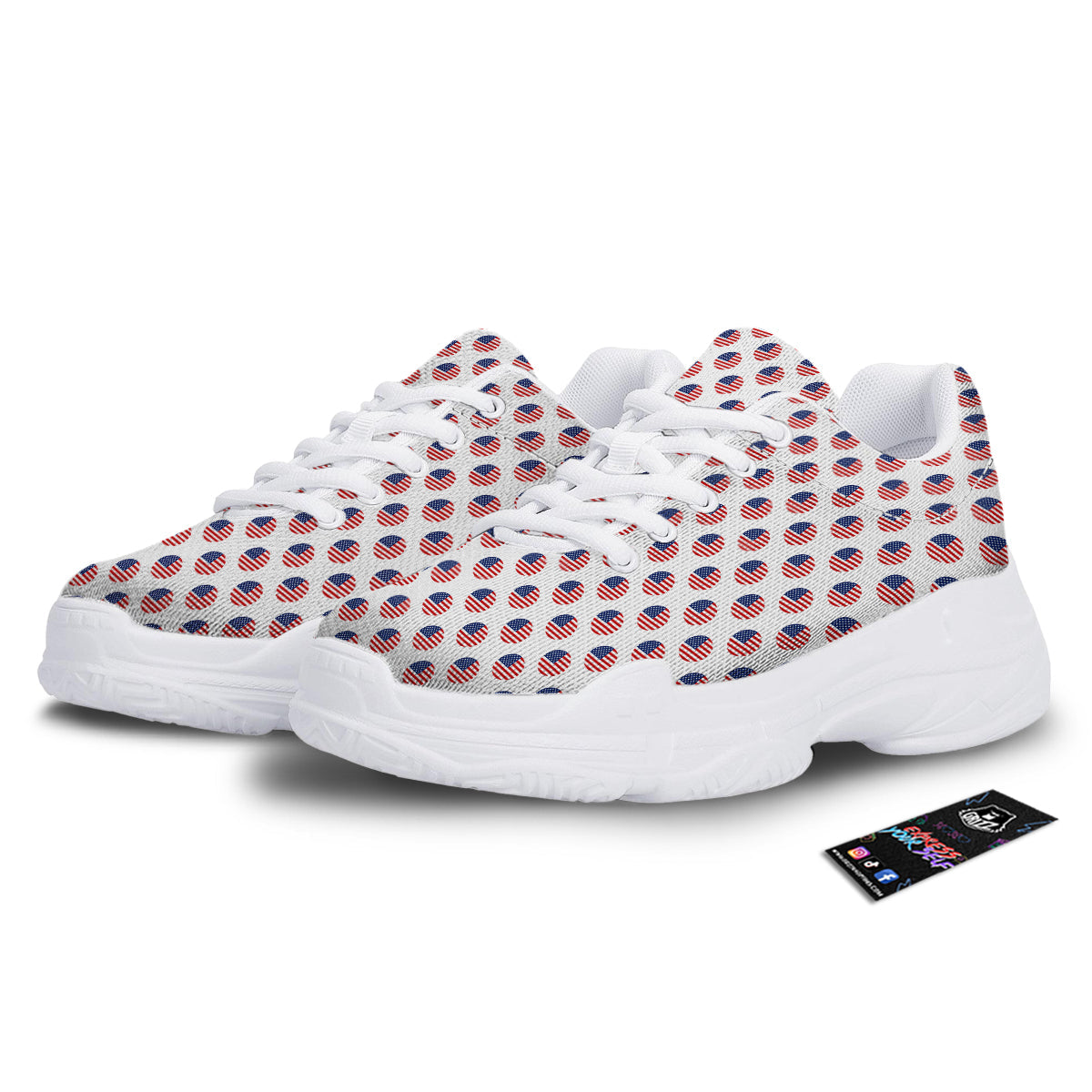 Circle Flag American Print Pattern White Chunky Shoes-grizzshop