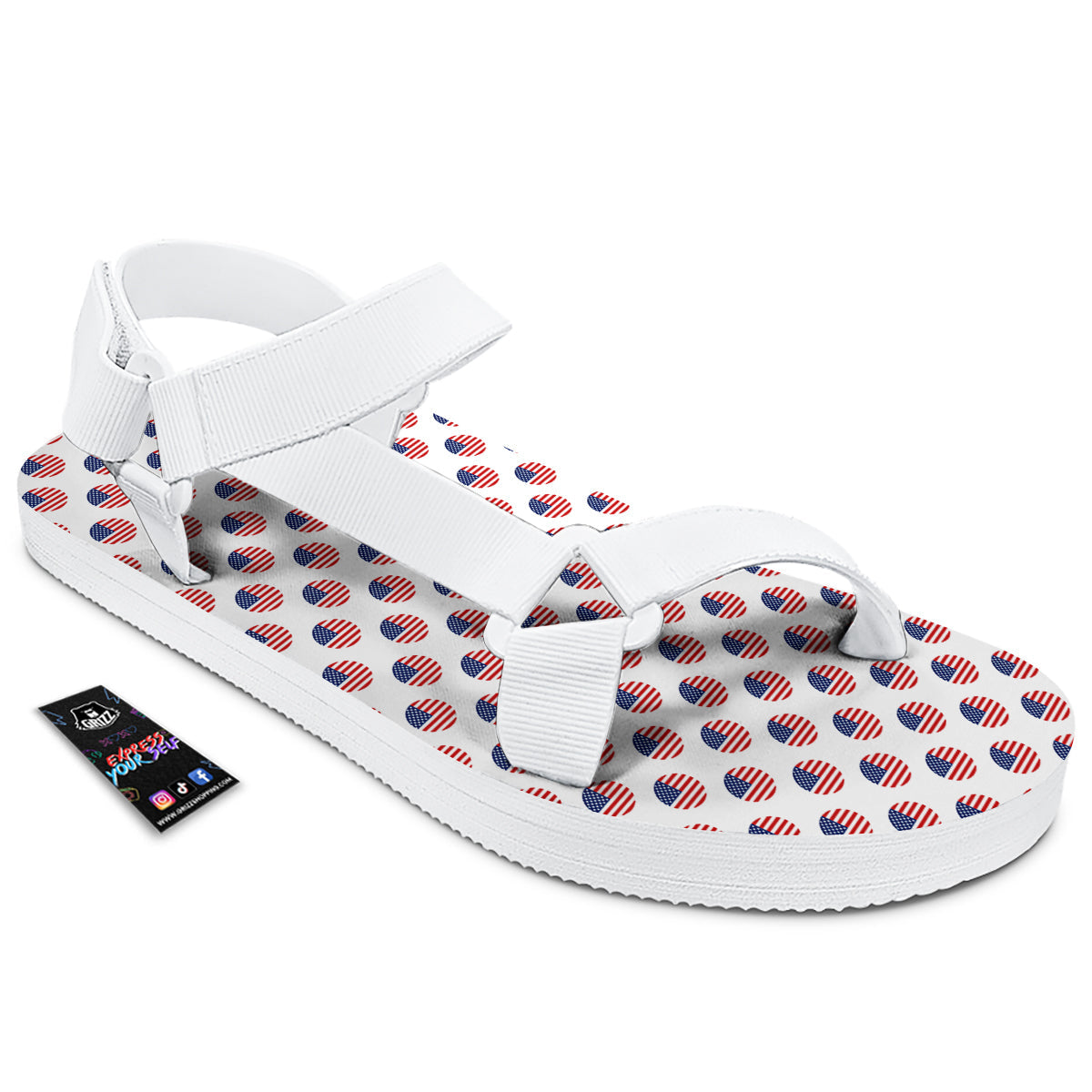 Circle Flag American Print Pattern White Open Toe Sandals-grizzshop