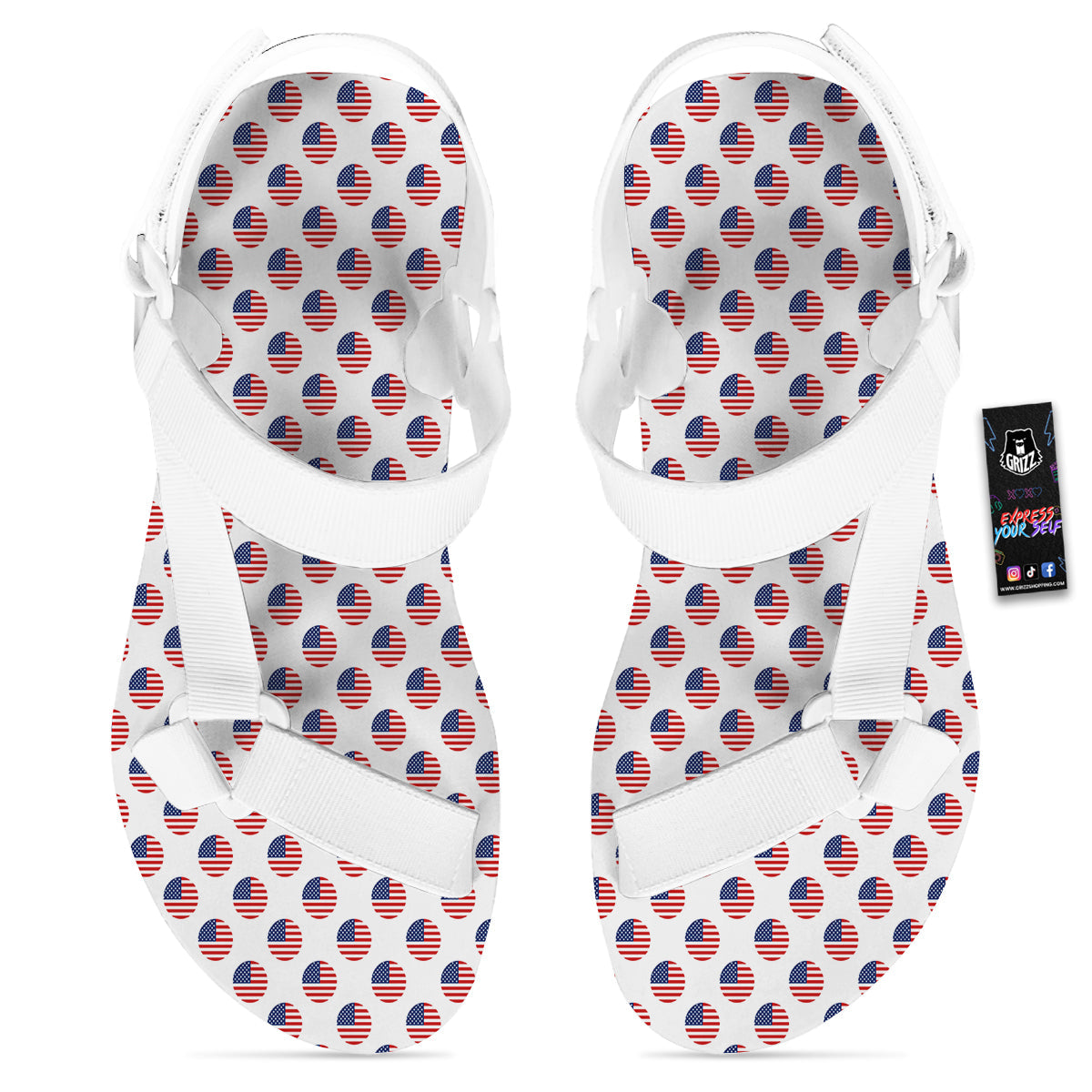 Circle Flag American Print Pattern White Open Toe Sandals-grizzshop