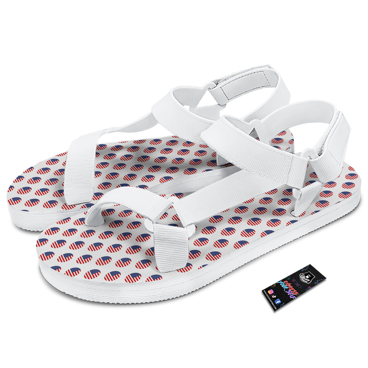 Circle Flag American Print Pattern White Open Toe Sandals-grizzshop