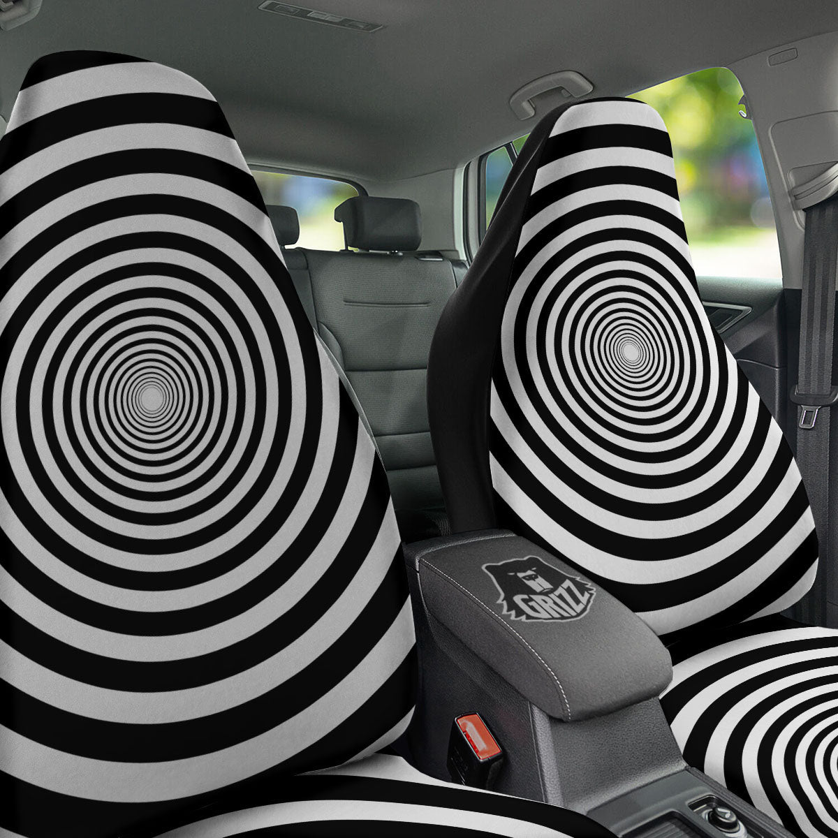 Circle Illusion White And Black Print Car Seat Covers-grizzshop