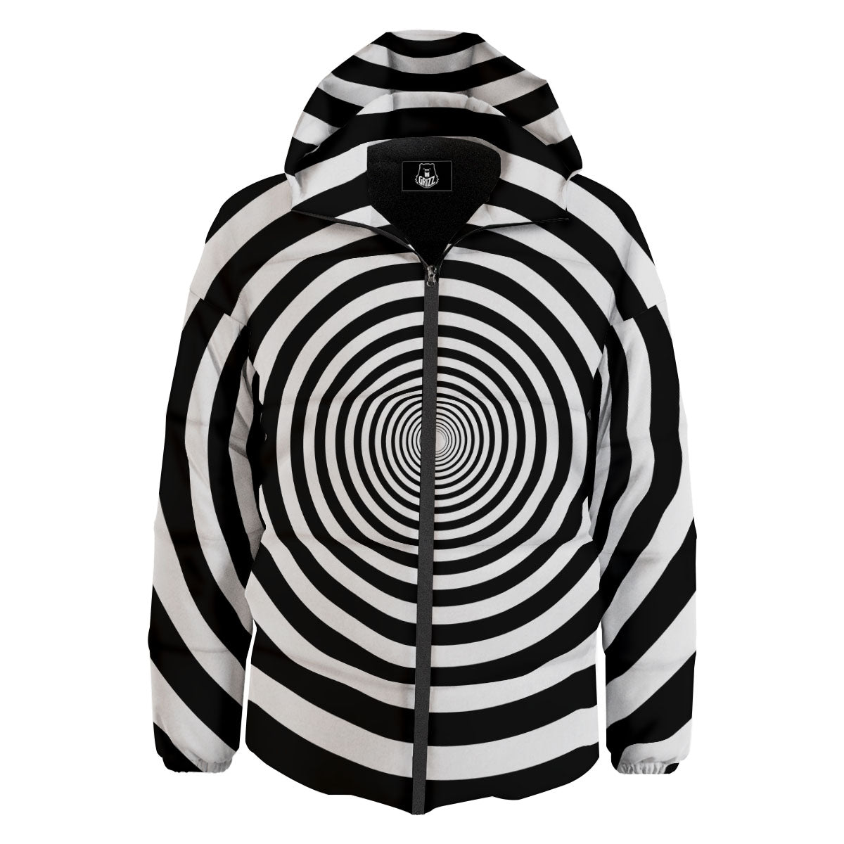 Circle Illusion White And Black Print Down Jacket-grizzshop