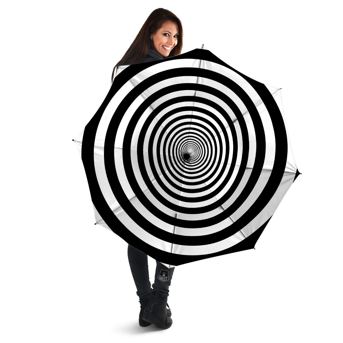 Circle Illusion White And Black Print Umbrella-grizzshop