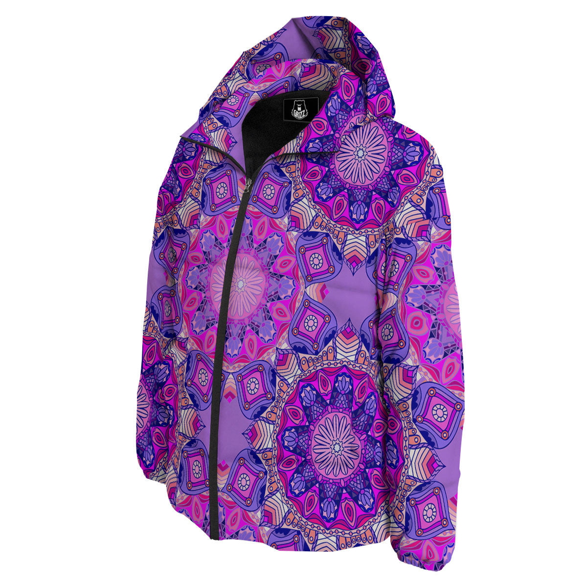 Circle Mandala Purple Print Down Jacket-grizzshop