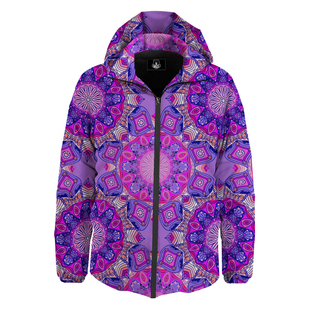 Circle Mandala Purple Print Down Jacket-grizzshop