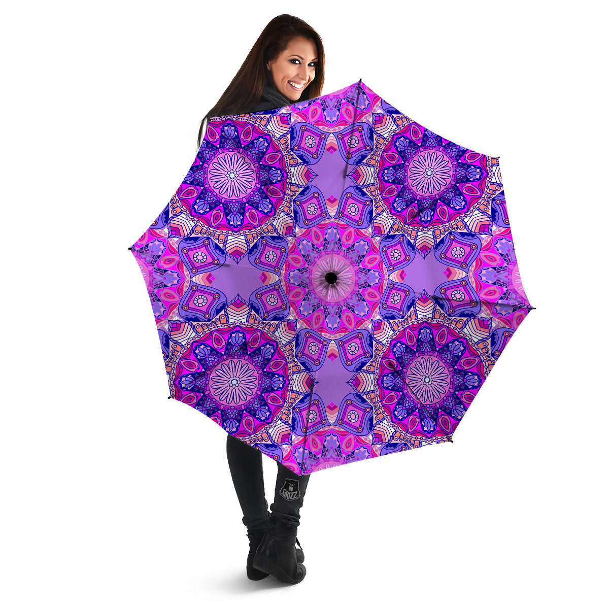 Circle Mandala Purple Print Umbrella-grizzshop