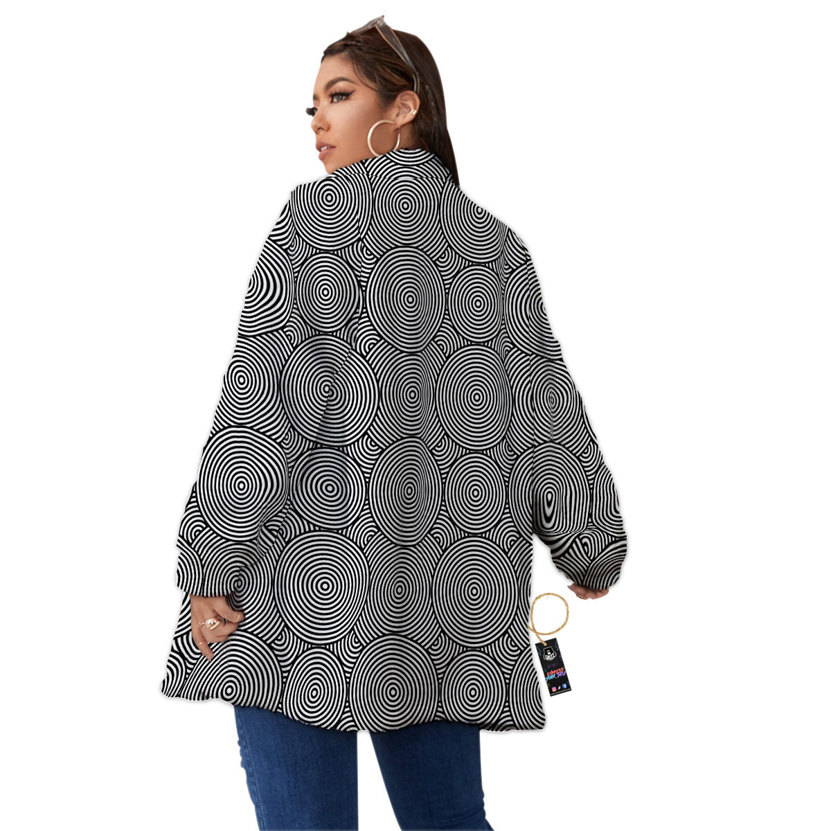 Circle Psychedelic Print Pattern Women's Sherpa Jacket-grizzshop