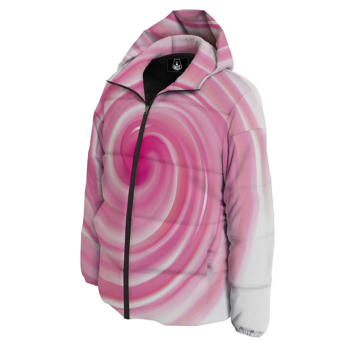 Circle Swirl Pink Print Down Jacket-grizzshop