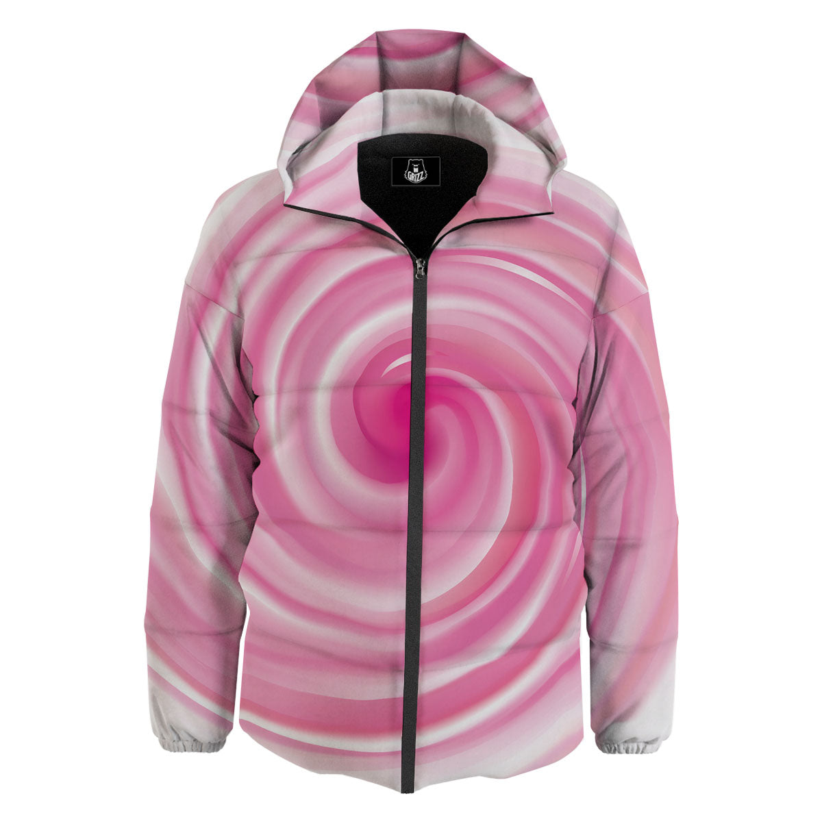 Circle Swirl Pink Print Down Jacket-grizzshop