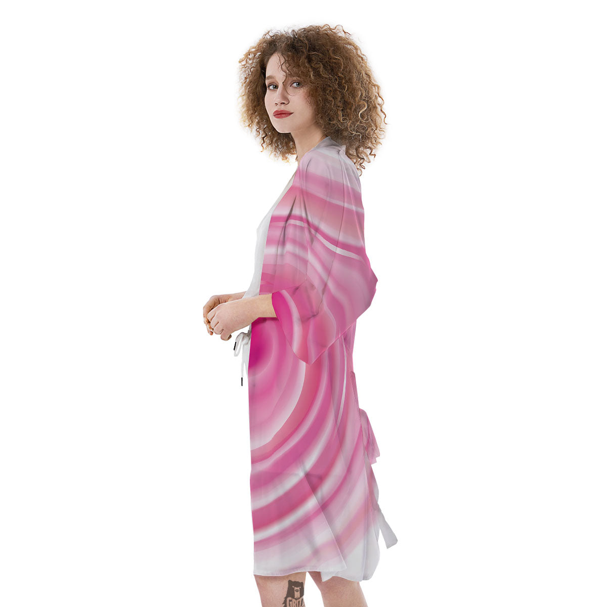 Circle Swirl Pink Print Kimono-grizzshop