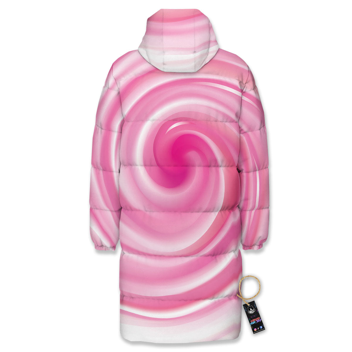 Circle Swirl Pink Print Long Down Jacket-grizzshop
