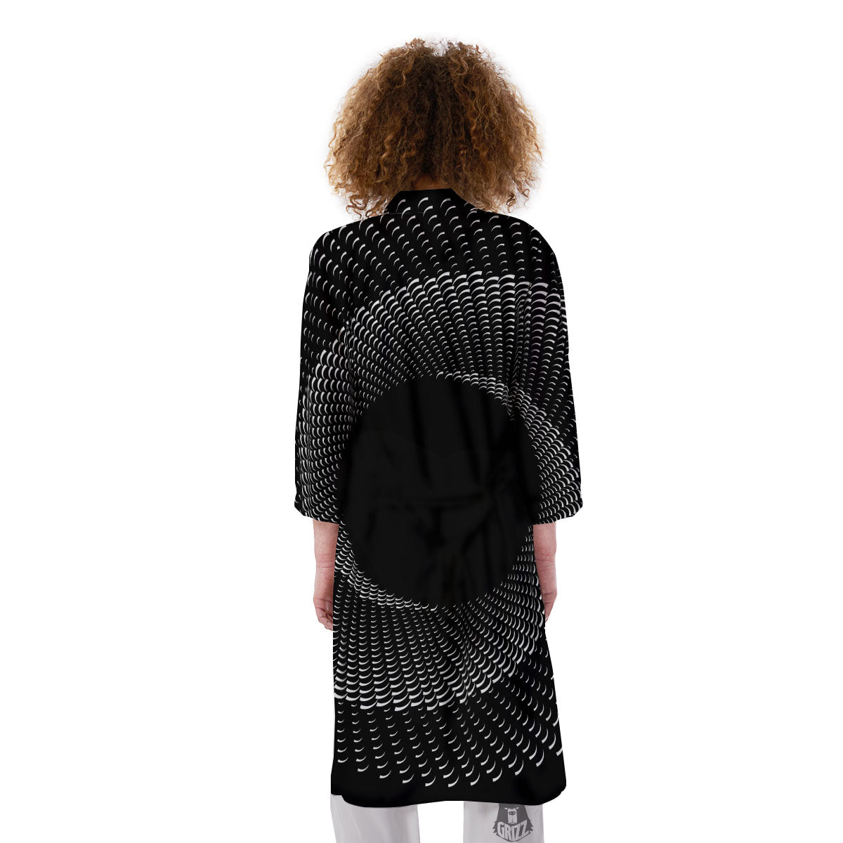 Circle Swirl White And Black Print Kimono-grizzshop