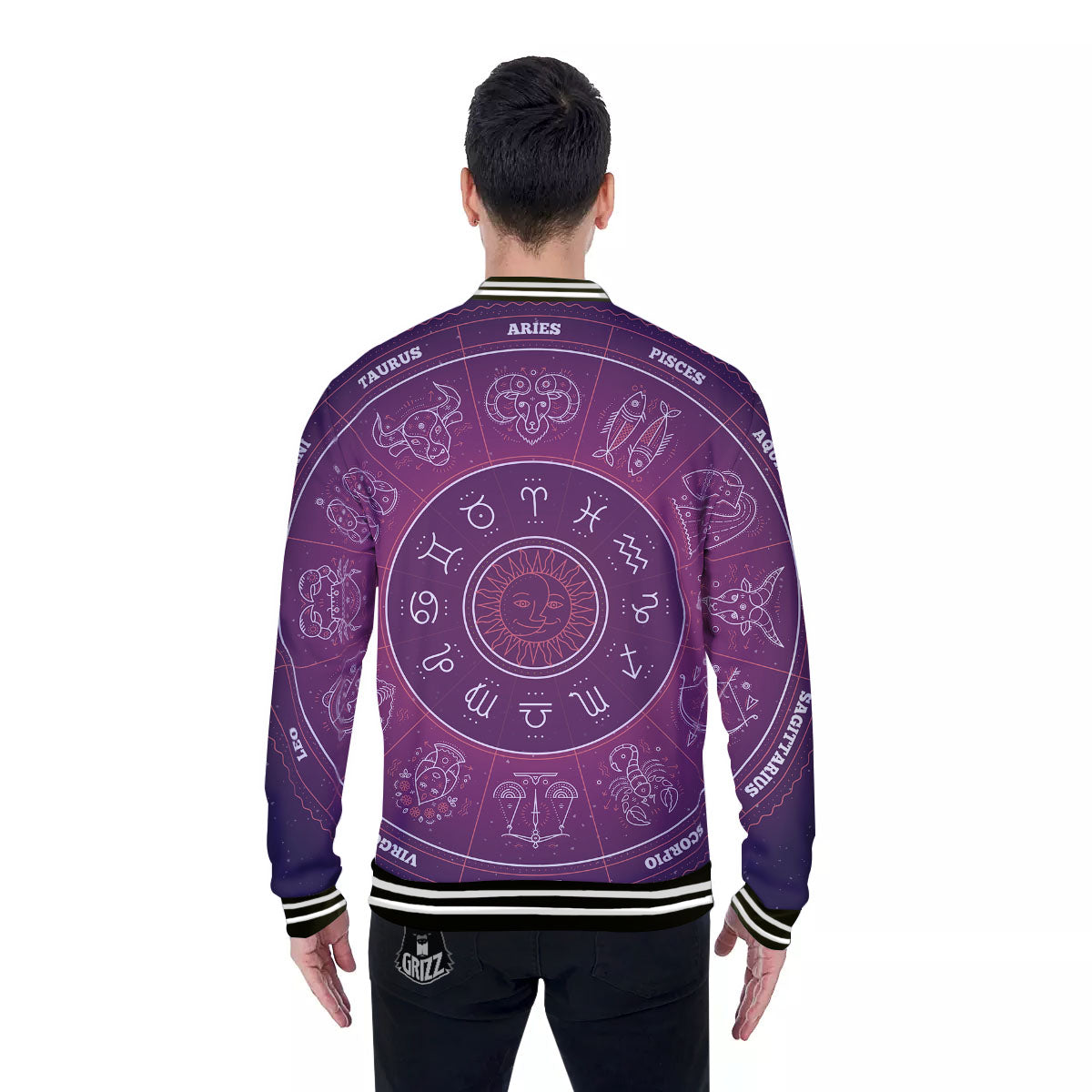 Circle Zodiac Symbols Print Baseball Jacket-grizzshop