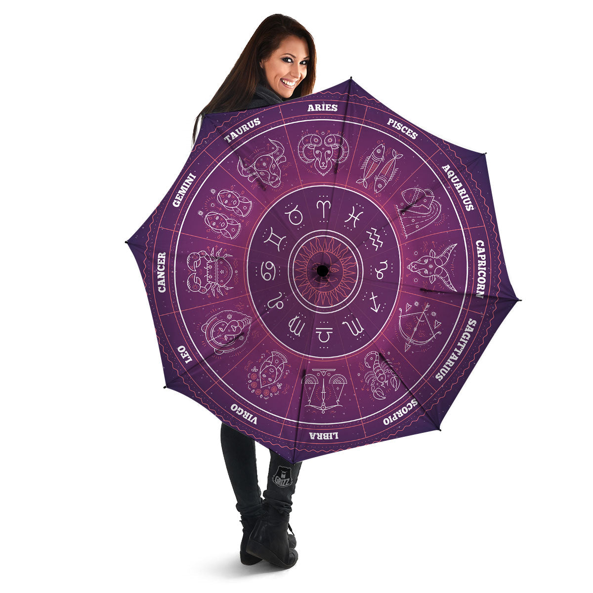 Circle Zodiac Symbols Print Umbrella-grizzshop