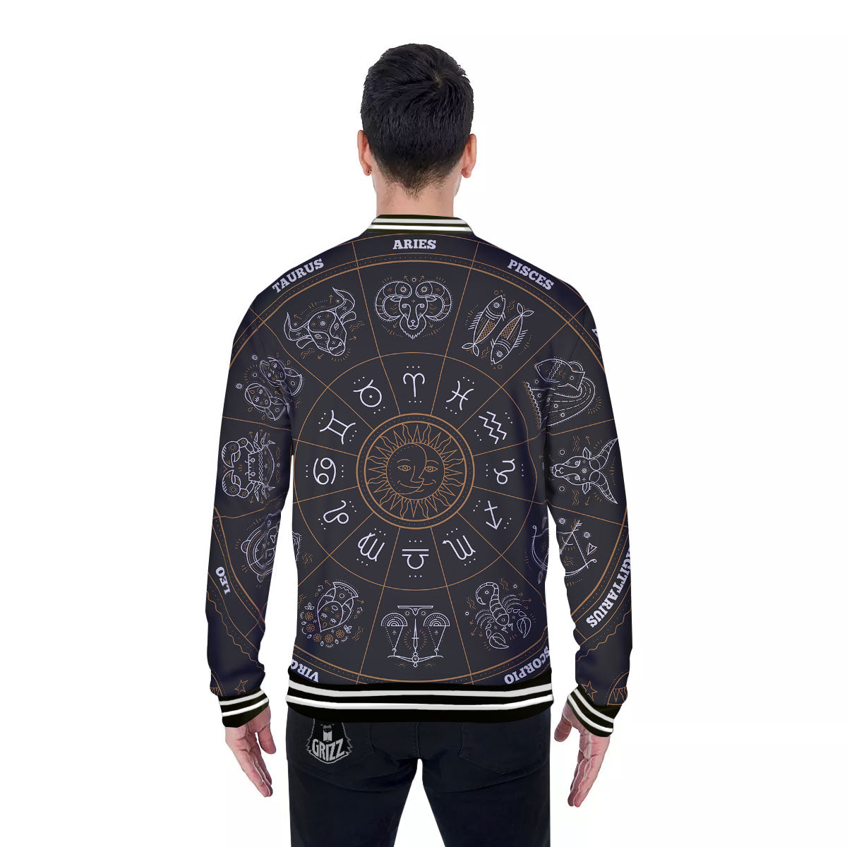 Circle Zodiac Vintage Print Baseball Jacket-grizzshop