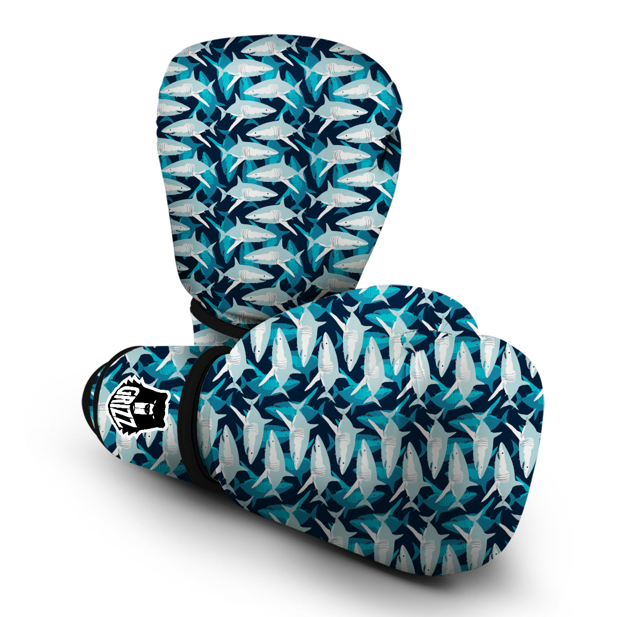 Circling Shark Pattern Print Boxing Gloves-grizzshop
