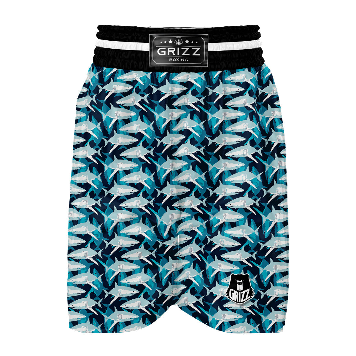 Circling Shark Pattern Print Boxing Shorts-grizzshop