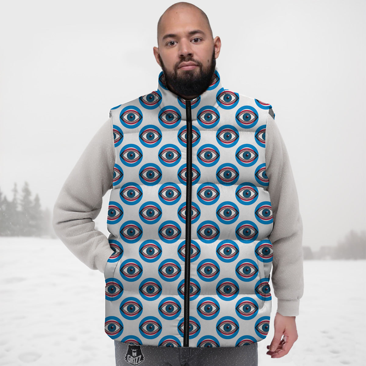 Circling Shark Pattern Print Down Vest