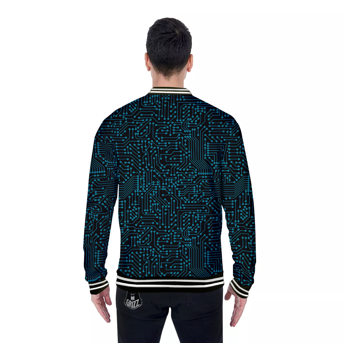 Circuit Black Blue Print Pattern Baseball Jacket-grizzshop