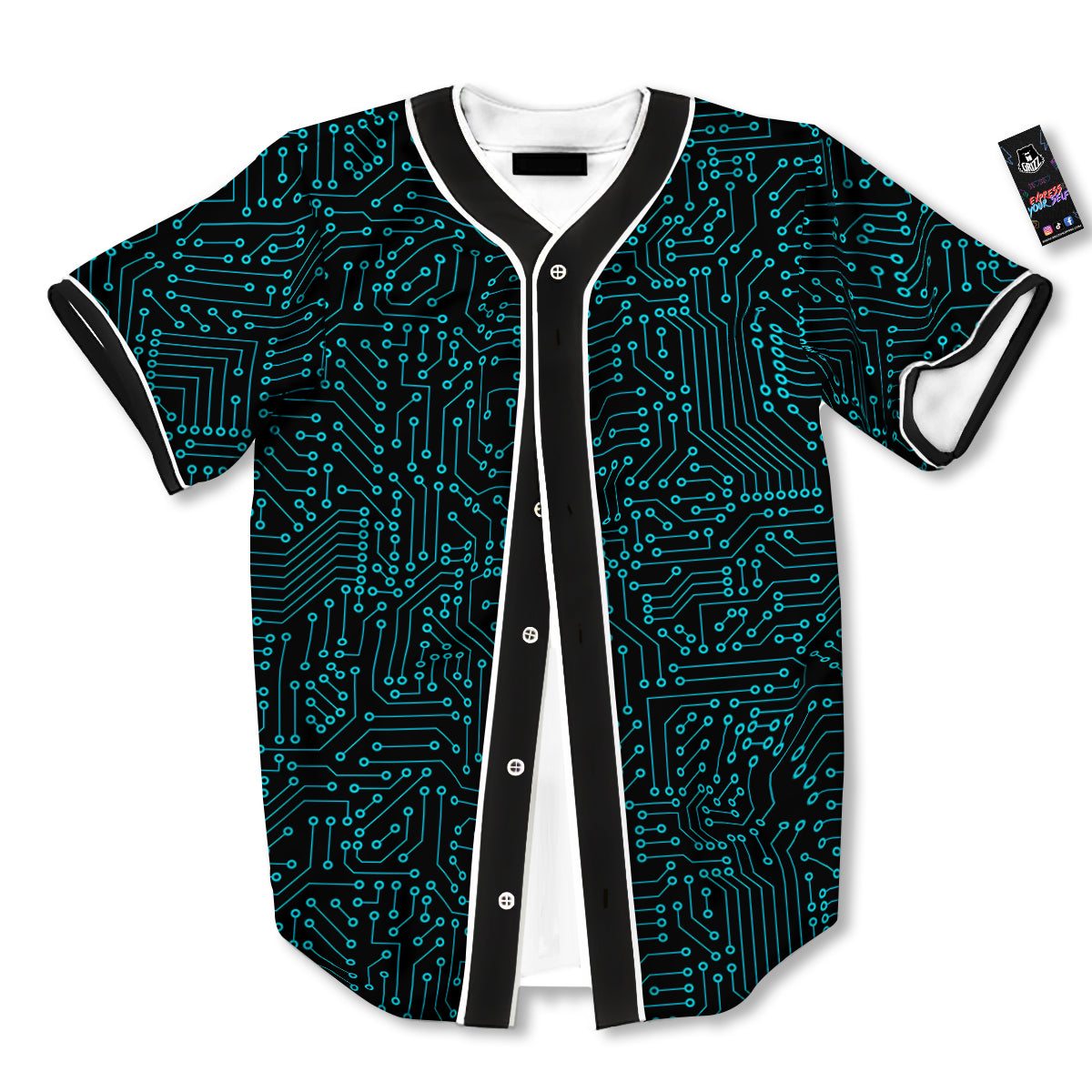 Circuit Black Blue Print Pattern Baseball Jersey-grizzshop