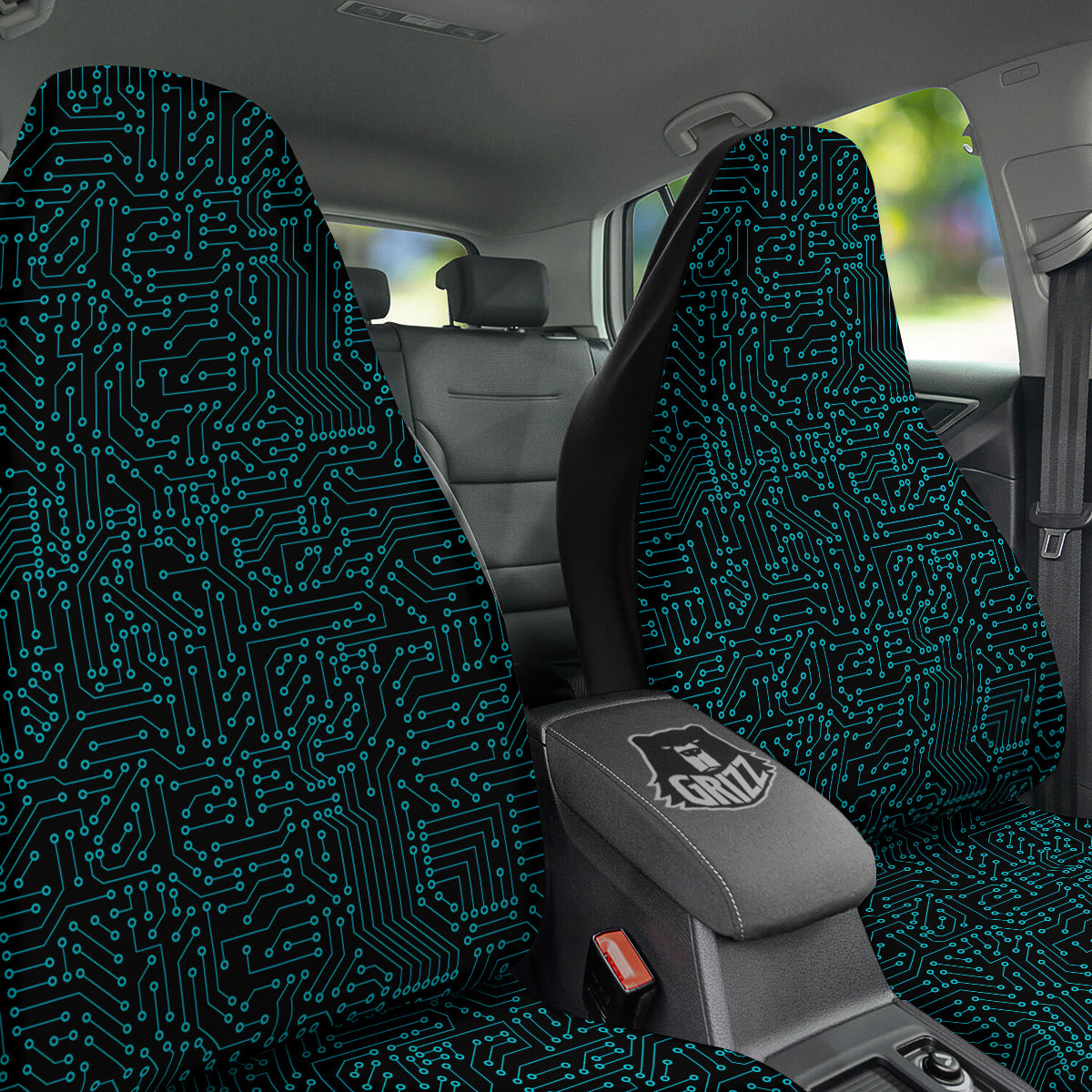 Circuit Black Blue Print Pattern Car Seat Covers-grizzshop