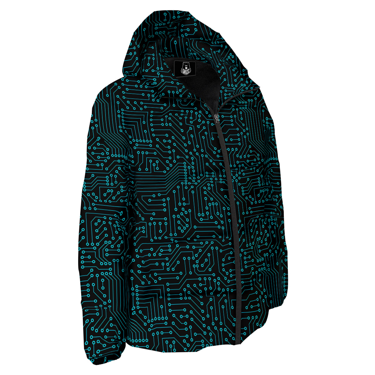 Circuit Black Blue Print Pattern Down Jacket-grizzshop