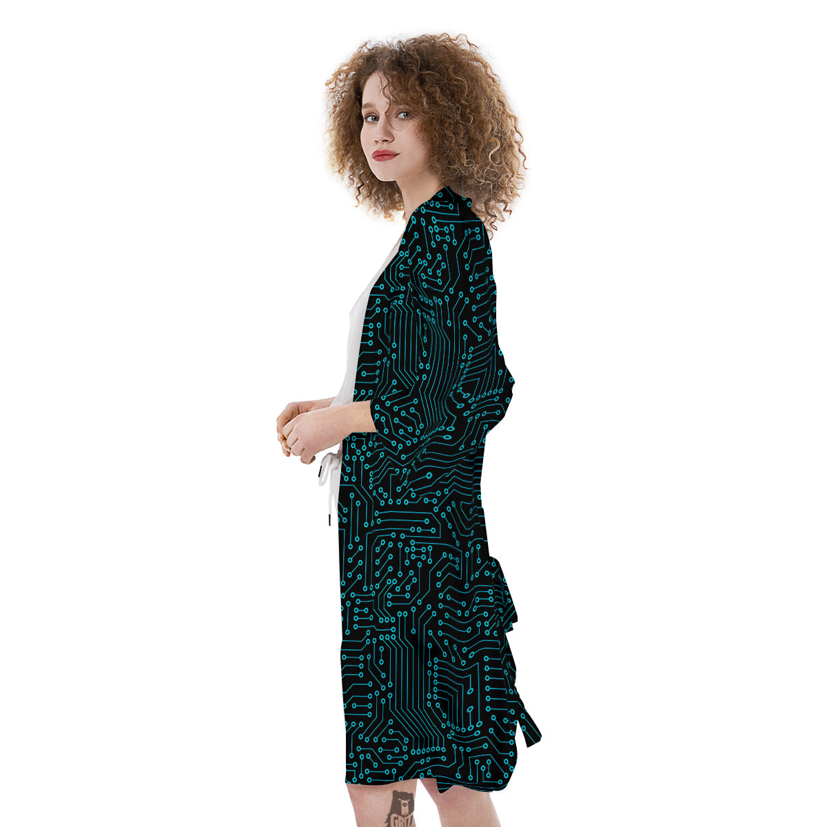 Circuit Black Blue Print Pattern Kimono-grizzshop