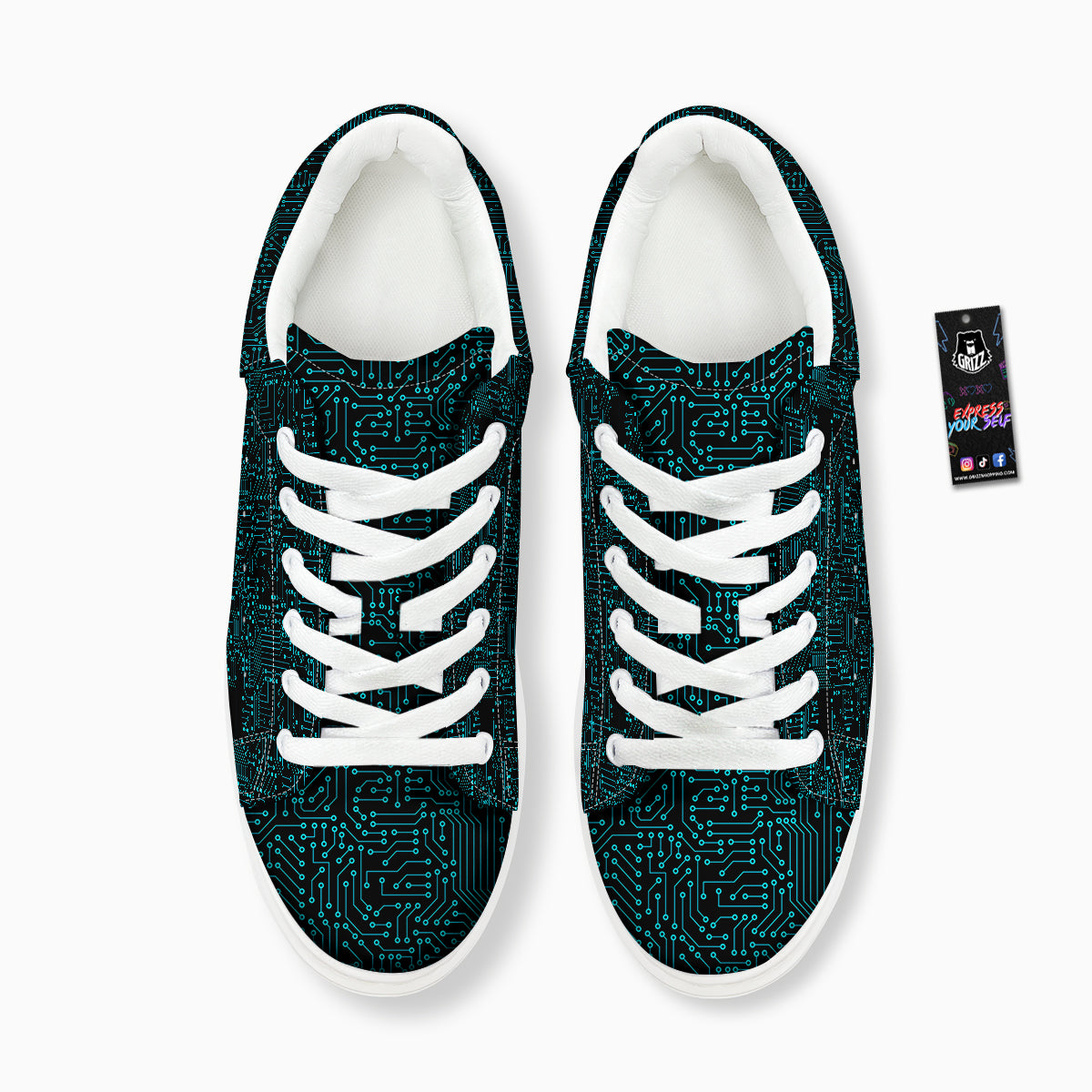 Circuit Black Blue Print Pattern Platform Shoes-grizzshop