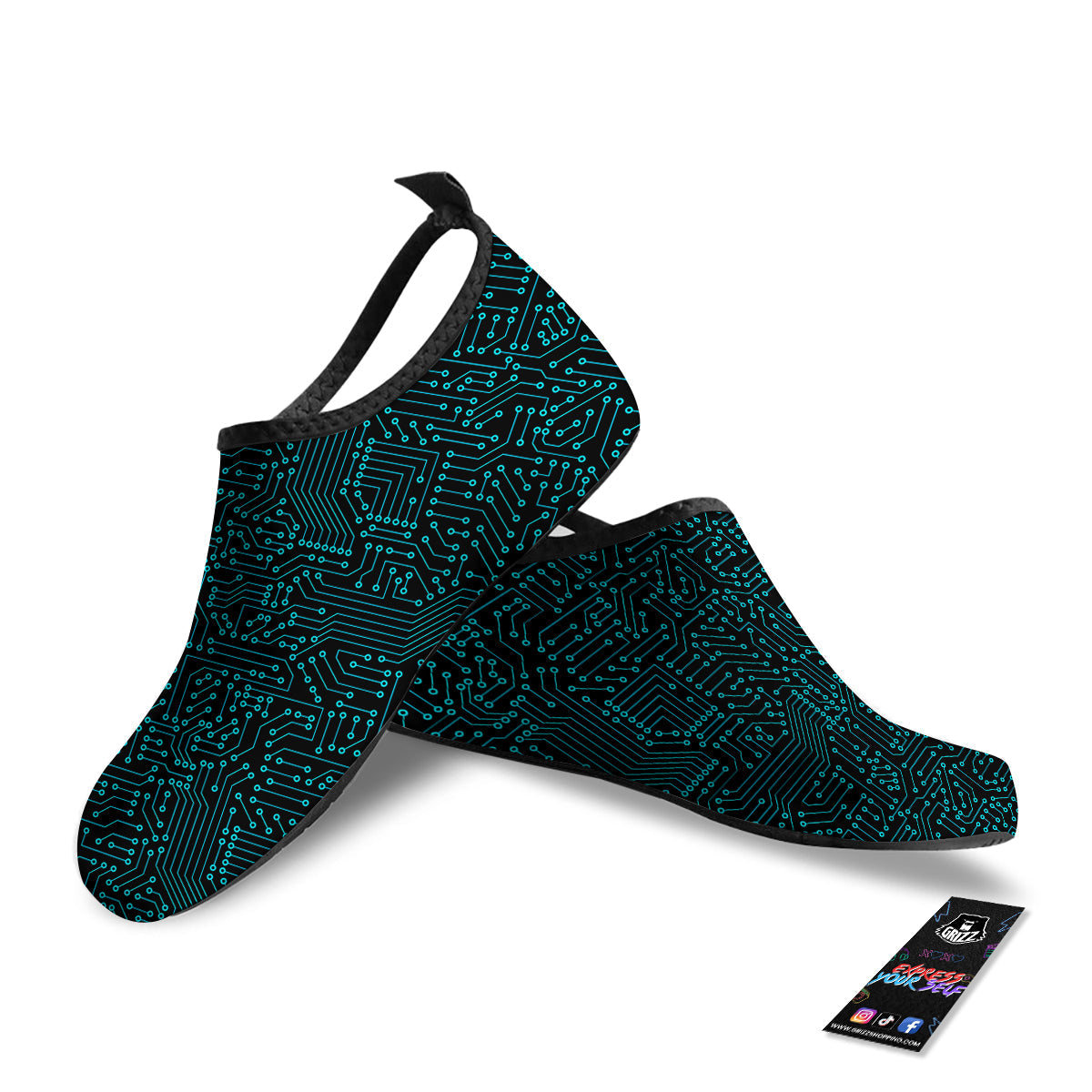 Circuit Black Blue Print Pattern Water Shoes-grizzshop