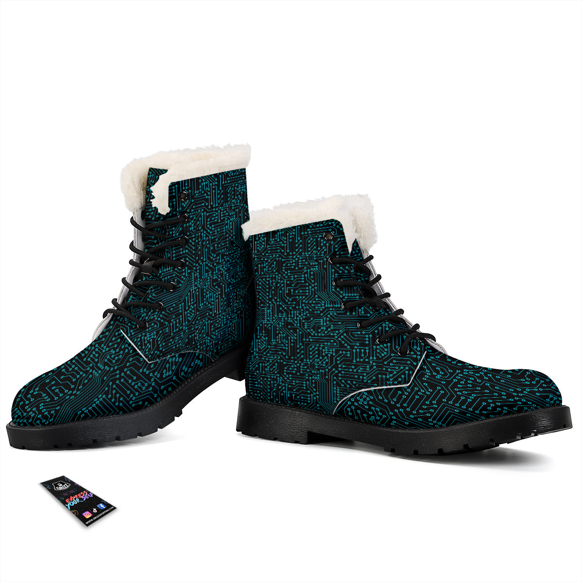 Circuit Black Blue Print Pattern Winter Boots-grizzshop