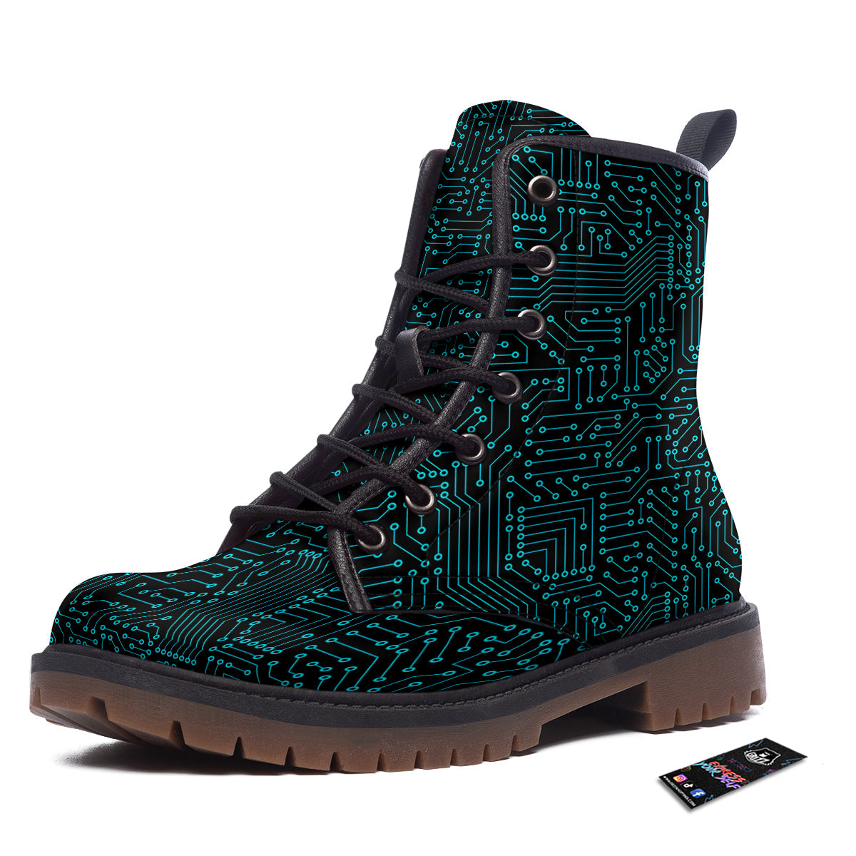 Circuit Black Blue Print Pattern Work Boots-grizzshop