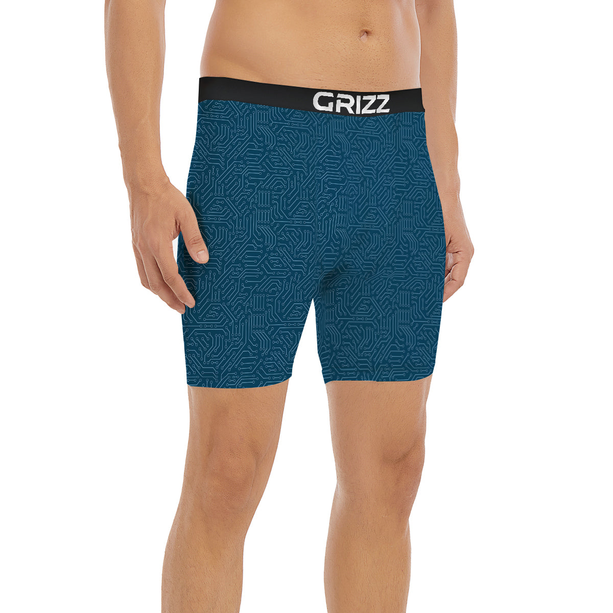 Circuit Blue Print Pattern Boxer Briefs-grizzshop