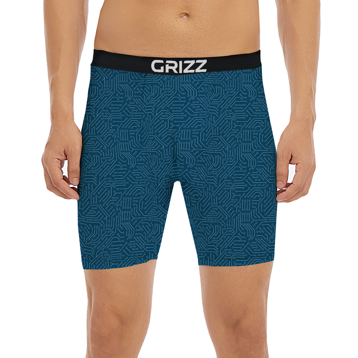 Circuit Blue Print Pattern Boxer Briefs-grizzshop