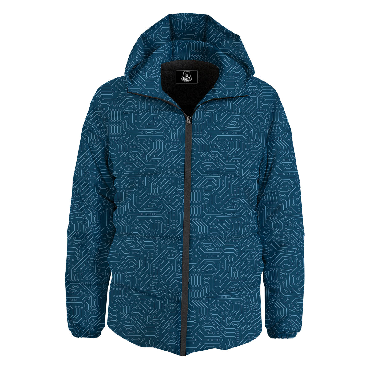 Circuit Blue Print Pattern Down Jacket-grizzshop