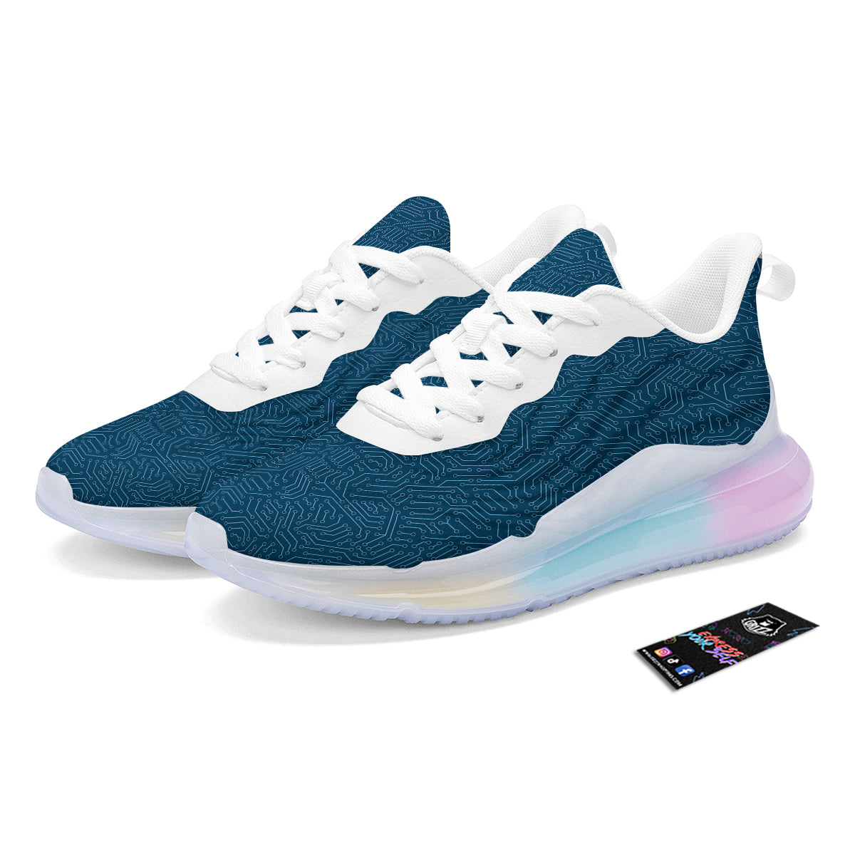 Circuit Blue Print Pattern Running Sneakers-grizzshop