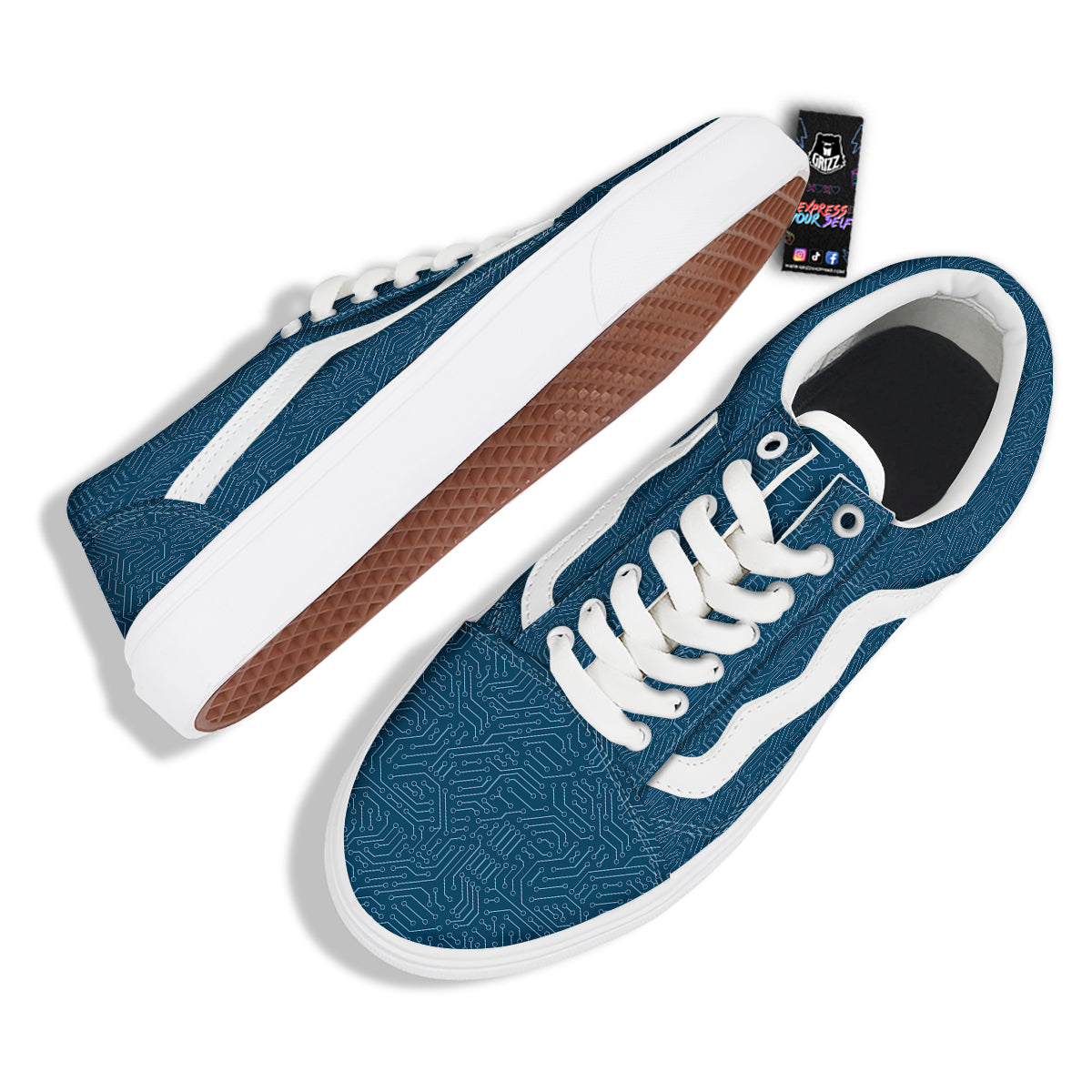 Circuit Blue Print Pattern Skate Shoes-grizzshop