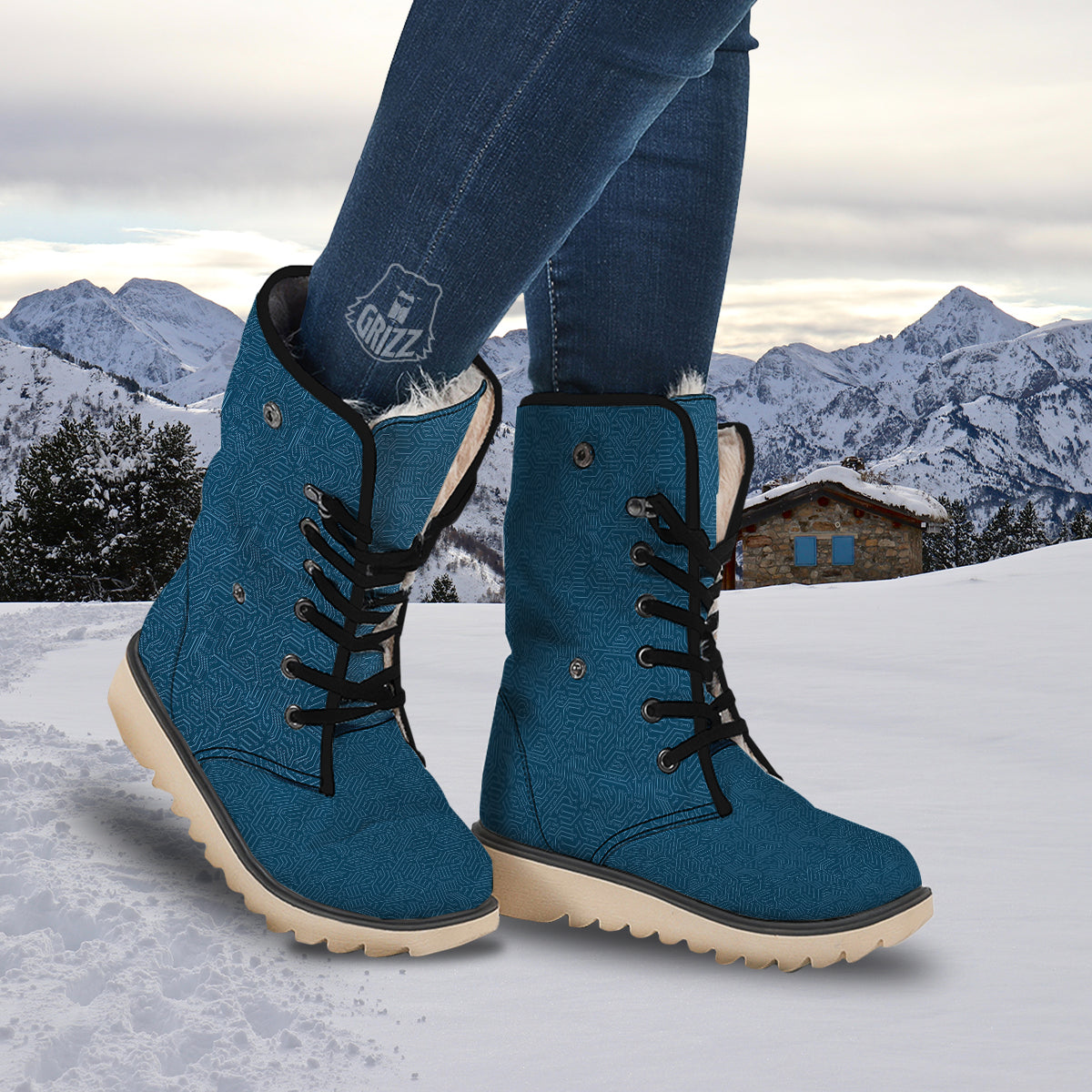 Circuit Blue Print Pattern Snow Boots-grizzshop